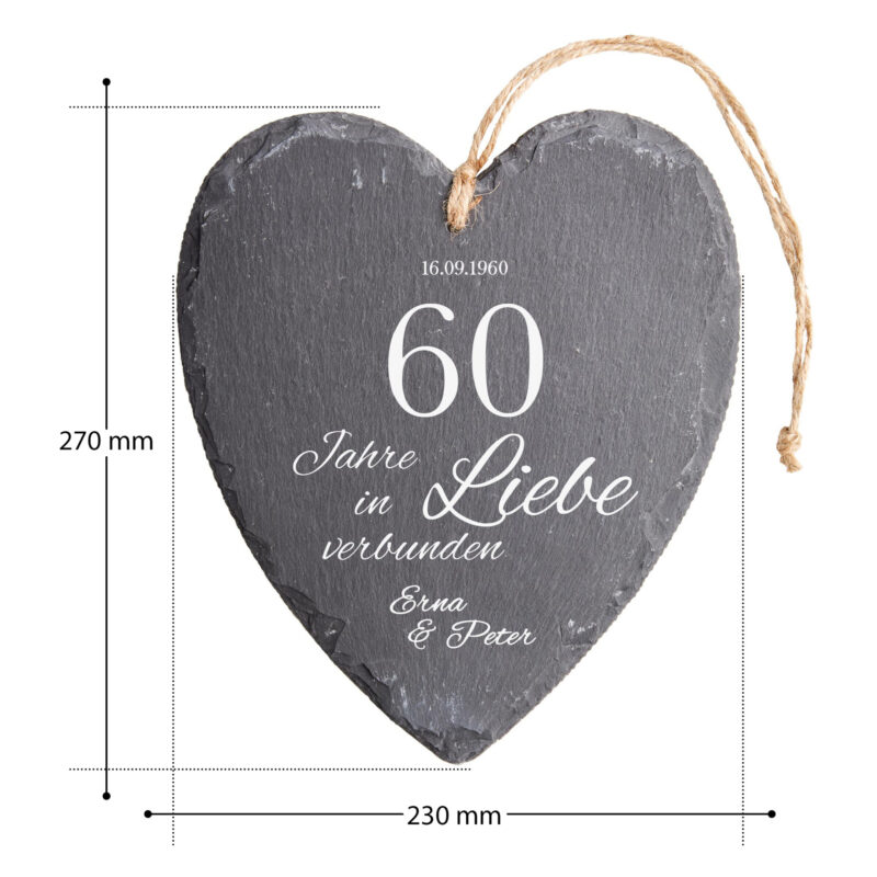 Bild von   schieferherz zur diamantenen hjpg | Individuelle 🎁 persönliche 🎁 personalisierte Geschenke bedruckt ▪ bestickt ▪ graviert