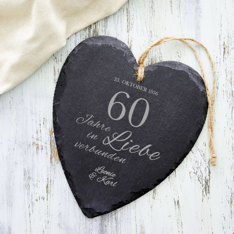 Bild von   schieferherz zur diamantenen hjpg | Individuelle 🎁 persönliche 🎁 personalisierte Geschenke bedruckt ▪ bestickt ▪ graviert