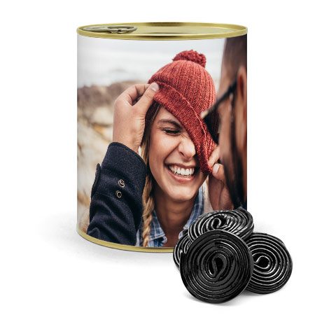 Personalisierte Konservendose bedrucken - Haribo Lakritz Schnecken - 200 g