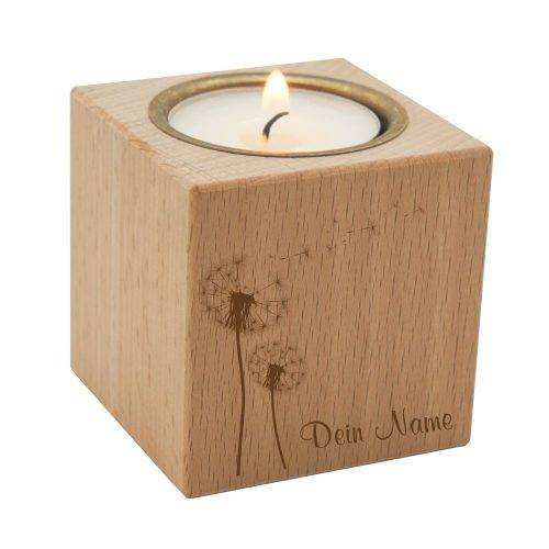 Teelichthalter mit Deinem Wunschnamen-Pusteblume