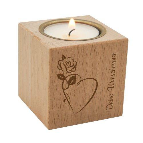 Teelichthalter mit Deinen Wunschnamen-Herzrose