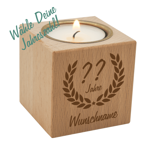 Teelichthalter mit Gravur Ranke zum Geburtstag - Wunschjahr
