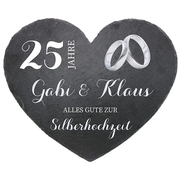 Bild von   schieferherz zum  hochzeitsjpg | Individuelle 🎁 persönliche 🎁 personalisierte Geschenke bedruckt ▪ bestickt ▪ graviert