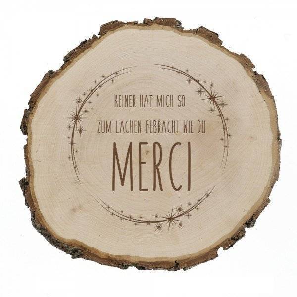 Bild von   baumscheibe mit gravur mercijpg | Individuelle 🎁 persönliche 🎁 personalisierte Geschenke bedruckt ▪ bestickt ▪ graviert