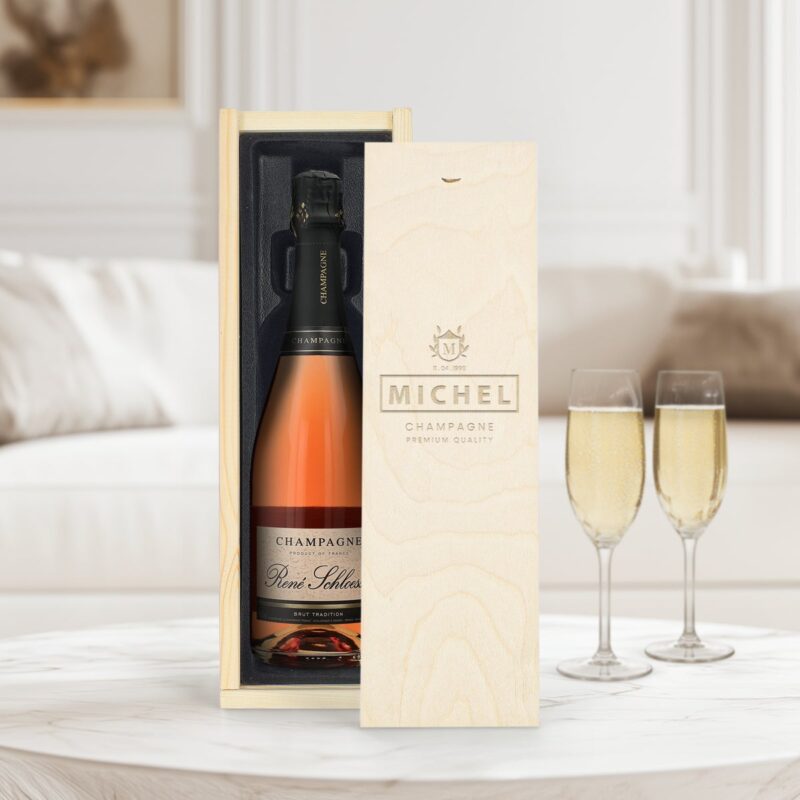 Rosé Champagner personalisieren - gravierte Holzkiste - René Schloesser (750 ml)