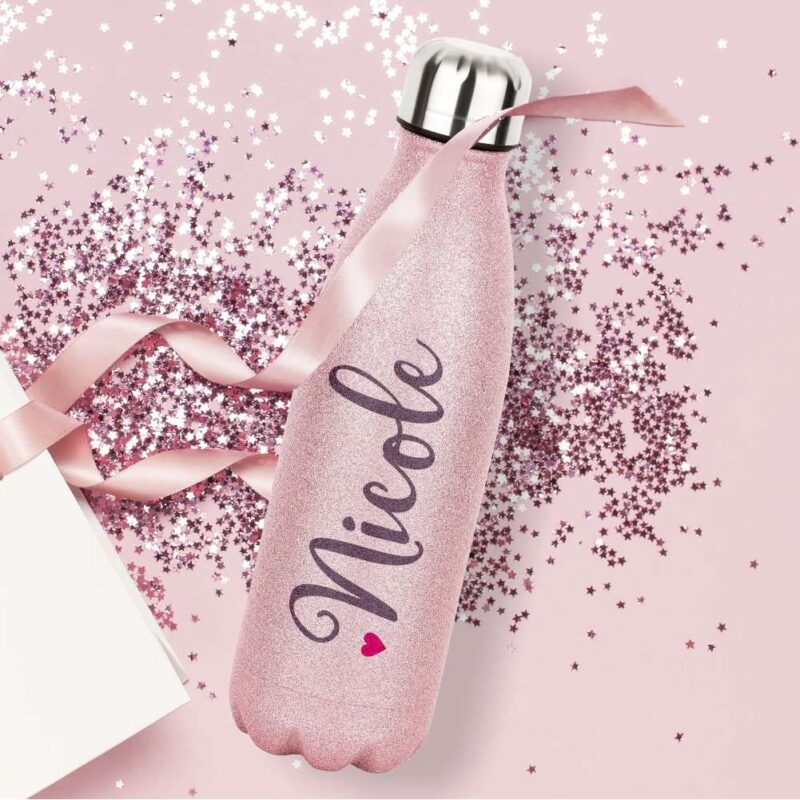 Bild von   rosa glitzerflasche mit herz mjpg | Individuelle 🎁 persönliche 🎁 personalisierte Geschenke bedruckt ▪ bestickt ▪ graviert