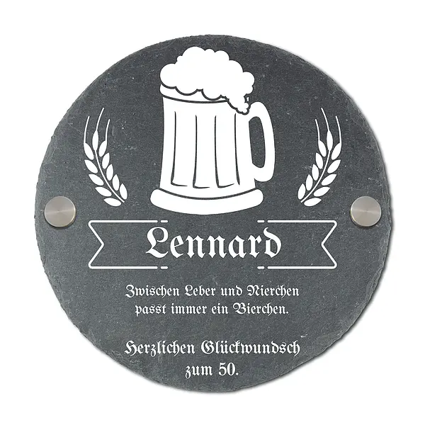 Bild von   rundes schieferschild zum gebujpg | Individuelle 🎁 persönliche 🎁 personalisierte Geschenke bedruckt ▪ bestickt ▪ graviert