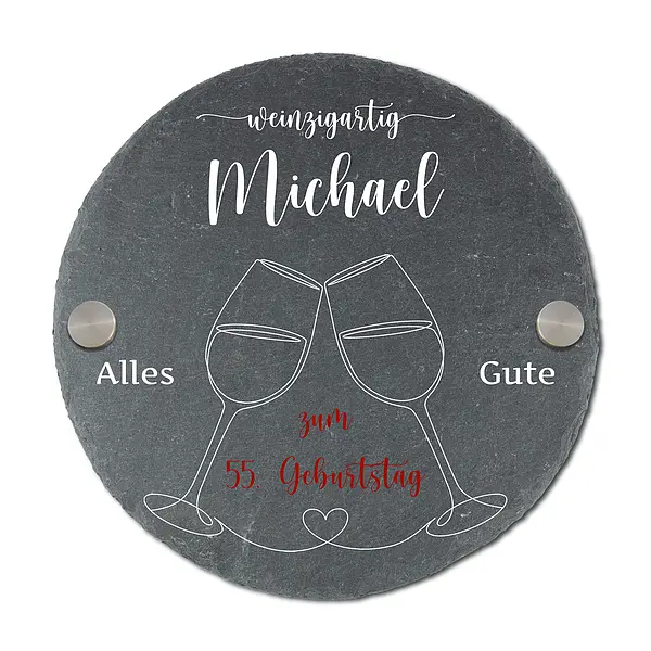Bild von   rundes schieferschild mit gebujpg | Individuelle 🎁 persönliche 🎁 personalisierte Geschenke bedruckt ▪ bestickt ▪ graviert