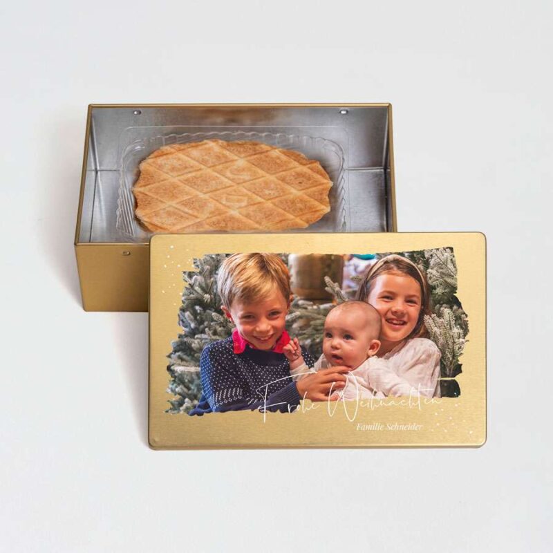Bild von   huebsche keksdose in gold mitjpg | Individuelle 🎁 persönliche 🎁 personalisierte Geschenke bedruckt ▪ bestickt ▪ graviert