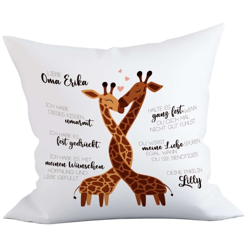 Bild von   deko kissenbezug giraffenliebejpg | Individuelle 🎁 persönliche 🎁 personalisierte Geschenke bedruckt ▪ bestickt ▪ graviert