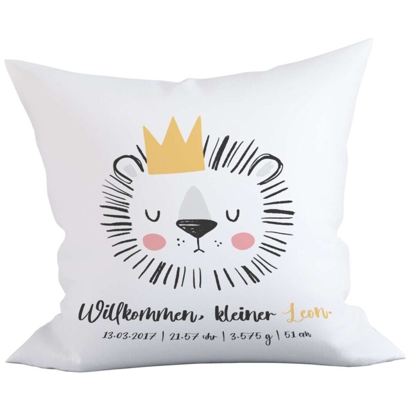 Bild von   geburtskissen loewe kissenbezujpg | Individuelle 🎁 persönliche 🎁 personalisierte Geschenke bedruckt ▪ bestickt ▪ graviert