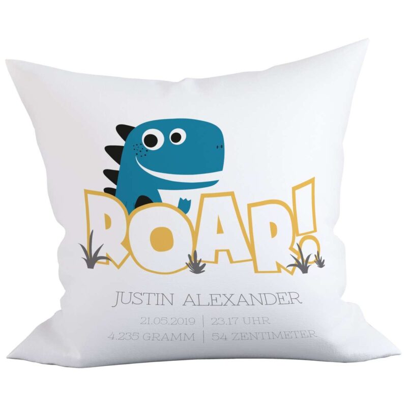 Bild von   geburtskissen dino kissenbezugjpg | Individuelle 🎁 persönliche 🎁 personalisierte Geschenke bedruckt ▪ bestickt ▪ graviert