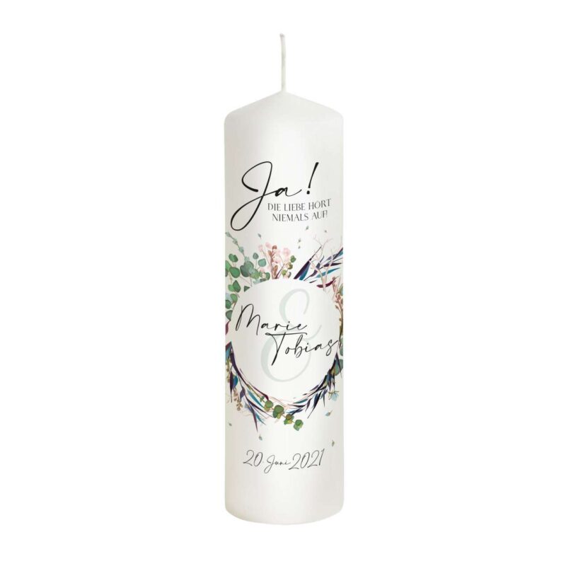 Bild von   hochzeitskerze modern floral cjpg | Individuelle 🎁 persönliche 🎁 personalisierte Geschenke bedruckt ▪ bestickt ▪ graviert