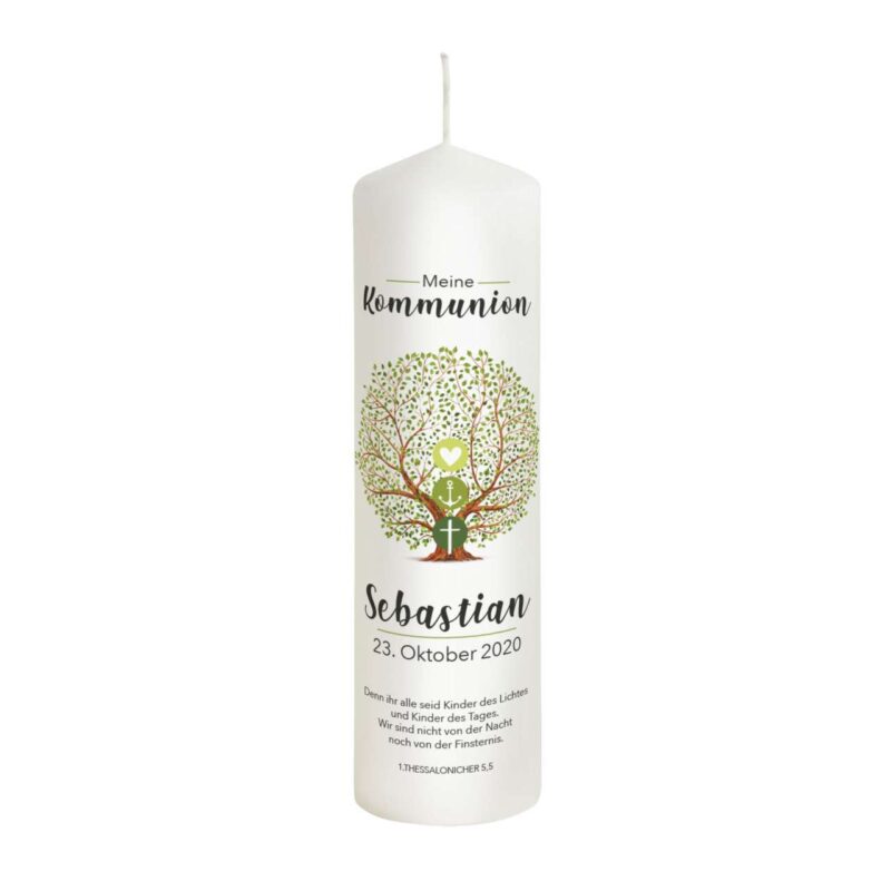 Bild von   kommunionskerze lebensbaum grajpg | Individuelle 🎁 persönliche 🎁 personalisierte Geschenke bedruckt ▪ bestickt ▪ graviert