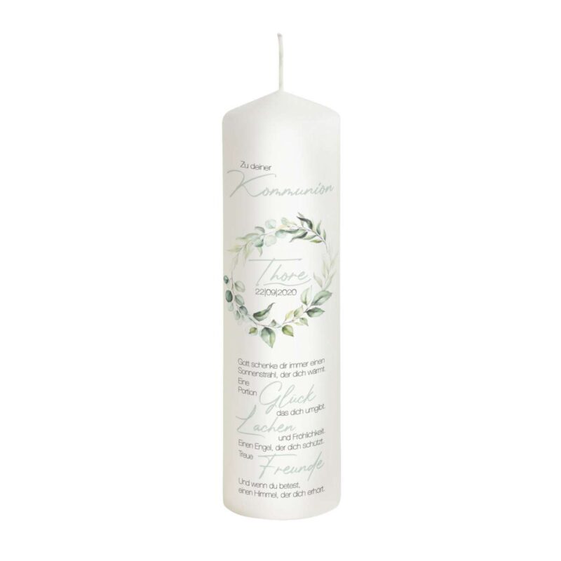 Bild von   kommunionskerze blaetterkranzjpg | Individuelle 🎁 persönliche 🎁 personalisierte Geschenke bedruckt ▪ bestickt ▪ graviert