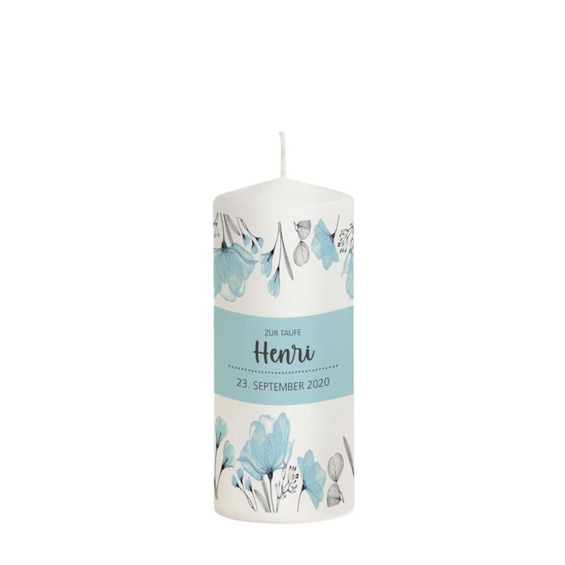 Bild von   patenkerze blumen blau modelljpg | Individuelle 🎁 persönliche 🎁 personalisierte Geschenke bedruckt ▪ bestickt ▪ graviert