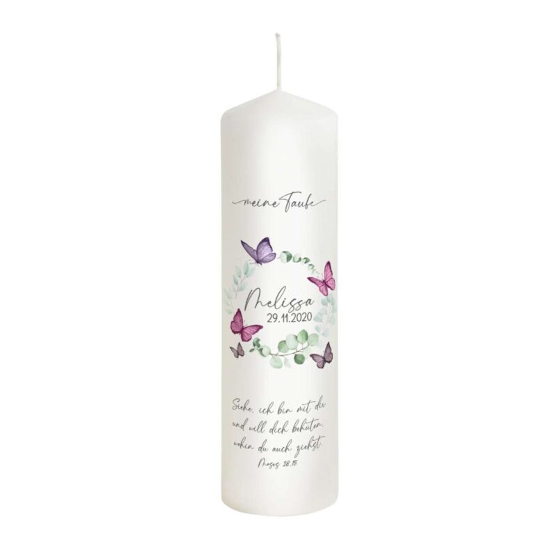 Bild von   taufkerze schmetterling fuer mjpg | Individuelle 🎁 persönliche 🎁 personalisierte Geschenke bedruckt ▪ bestickt ▪ graviert