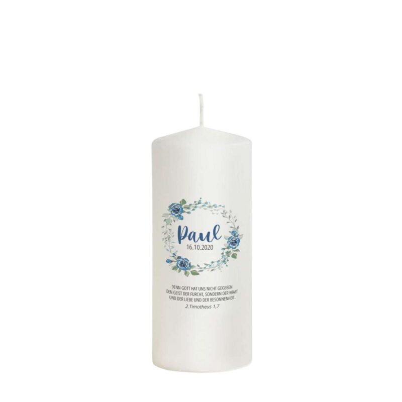 Bild von   patenkerze blau rosen modelljpg | Individuelle 🎁 persönliche 🎁 personalisierte Geschenke bedruckt ▪ bestickt ▪ graviert