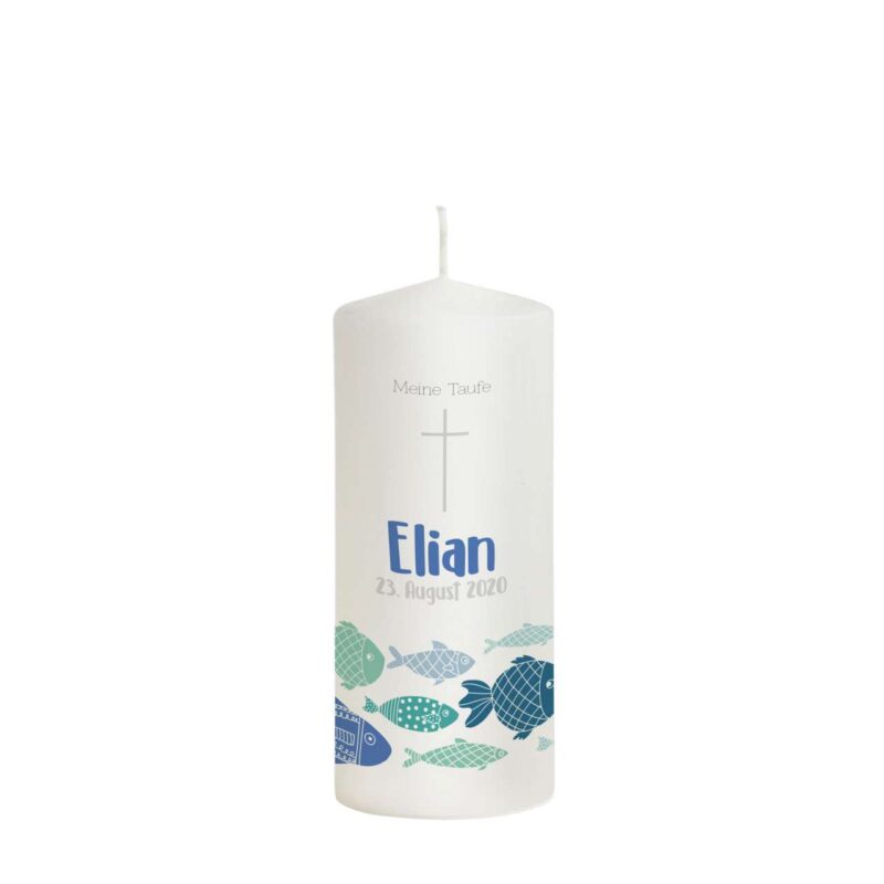 Bild von   patenkerze fische blau modelljpg | Individuelle 🎁 persönliche 🎁 personalisierte Geschenke bedruckt ▪ bestickt ▪ graviert