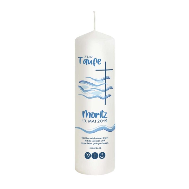 Bild von   taufkerze fische in blau modejpg | Individuelle 🎁 persönliche 🎁 personalisierte Geschenke bedruckt ▪ bestickt ▪ graviert