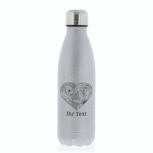 301W SALE - Isolierte Trinkflasche (Glitzer) "Zentangle" Herz & Individualisi...