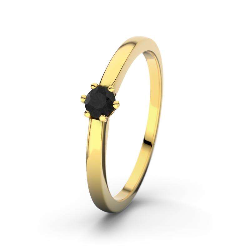 Diamant Schwarz Gelbgoldring Seoul - (Gelbgold 750) Ring mit gratis Ringgravur