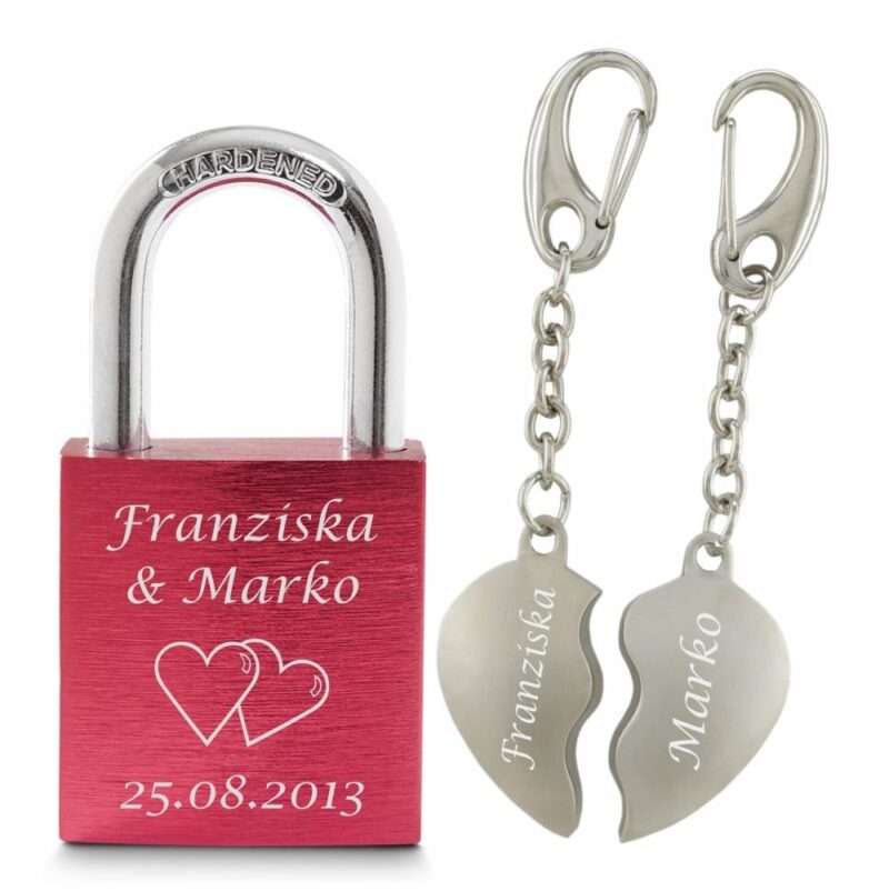 Bild von   partner set liebesschloss rotjpg | Individuelle 🎁 persönliche 🎁 personalisierte Geschenke bedruckt ▪ bestickt ▪ graviert