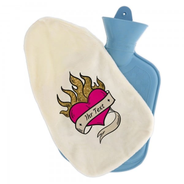 Wärmflasche mit Motiv "Flammendes Herz" & individuellem Text