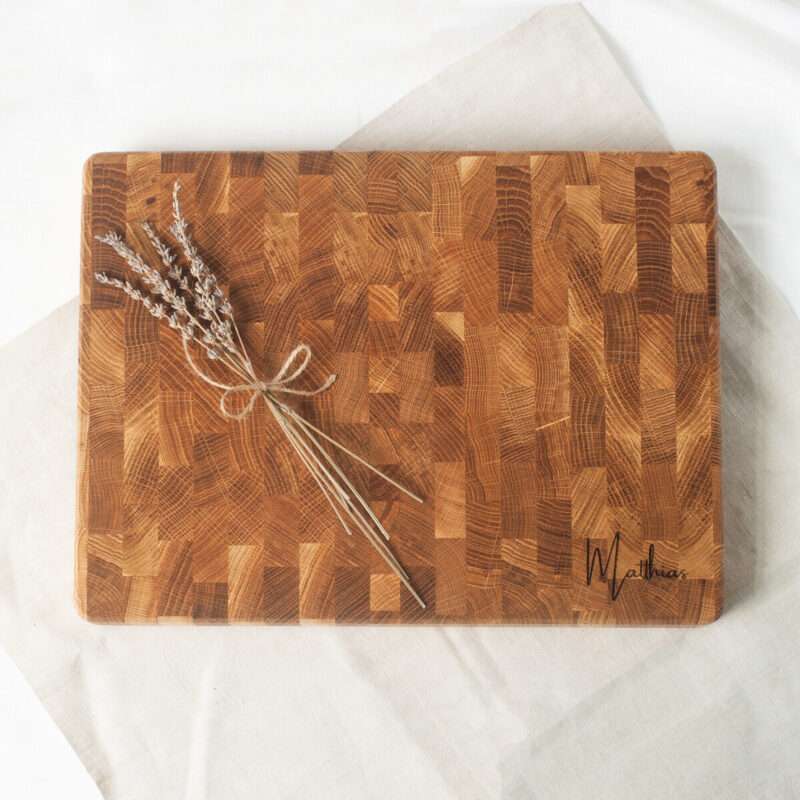 Bild von   hackblock stirnholz eiche mitjpg | Individuelle 🎁 persönliche 🎁 personalisierte Geschenke bedruckt ▪ bestickt ▪ graviert