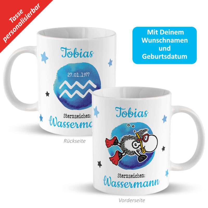 Bild von   tasse mit sternzeichen wassejpg | Individuelle 🎁 persönliche 🎁 personalisierte Geschenke bedruckt ▪ bestickt ▪ graviert
