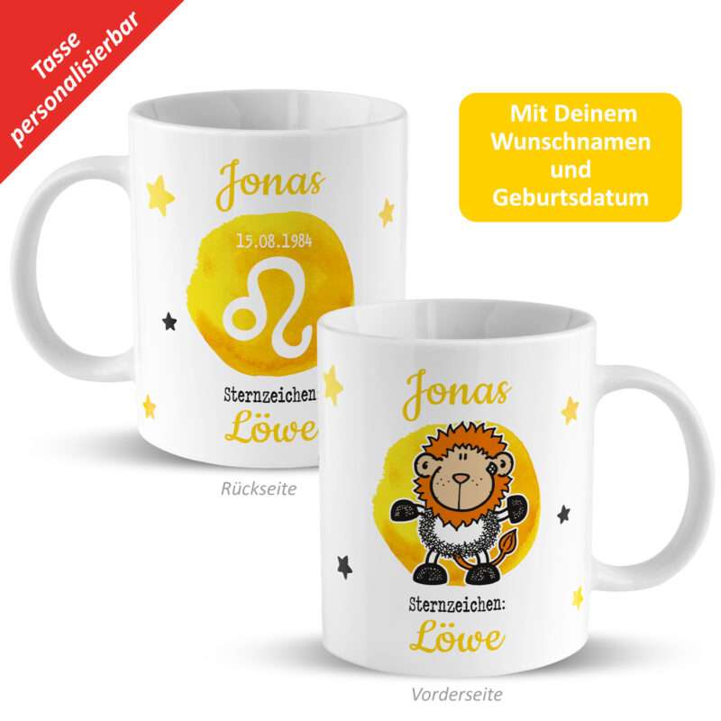 Bild von   tasse mit sternzeichen loewejpg | Individuelle 🎁 persönliche 🎁 personalisierte Geschenke bedruckt ▪ bestickt ▪ graviert