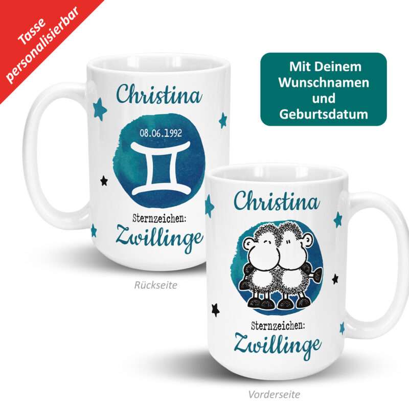 Bild von   xl tasse mit sternzeichen zwjpg | Individuelle 🎁 persönliche 🎁 personalisierte Geschenke bedruckt ▪ bestickt ▪ graviert