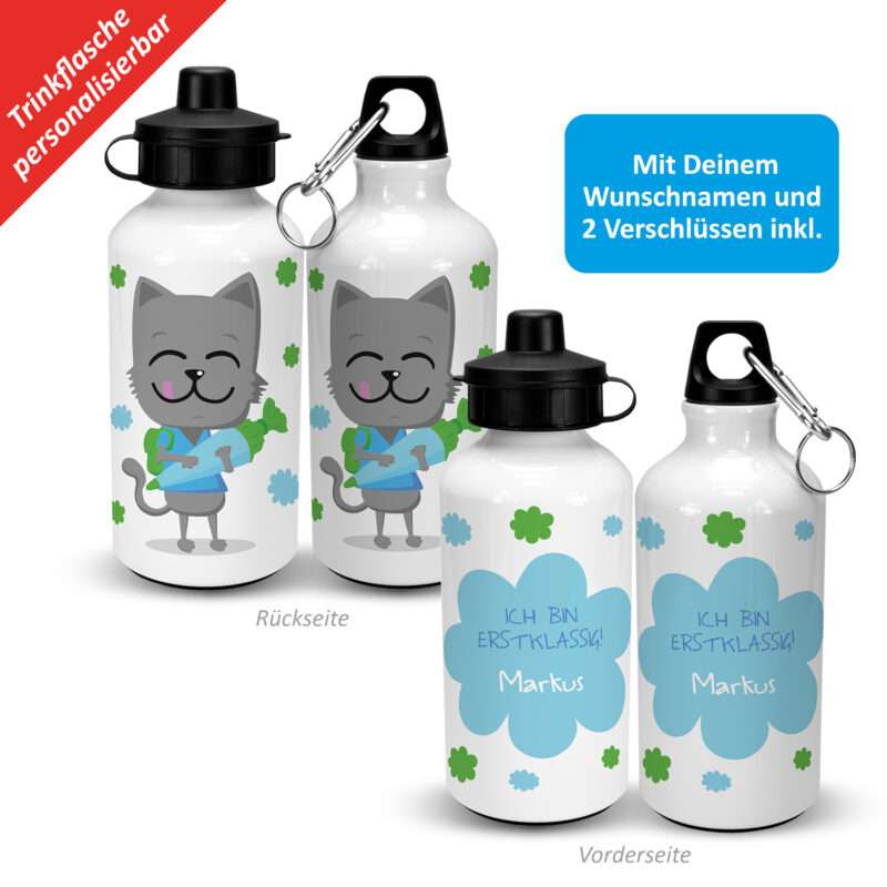 Bild von   alu trinkflasche zum schulanfajpg | Individuelle 🎁 persönliche 🎁 personalisierte Geschenke bedruckt ▪ bestickt ▪ graviert