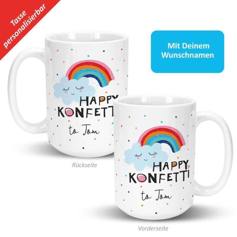 Bild von   xl tasse motiv happy konfettjpg | Individuelle 🎁 persönliche 🎁 personalisierte Geschenke bedruckt ▪ bestickt ▪ graviert