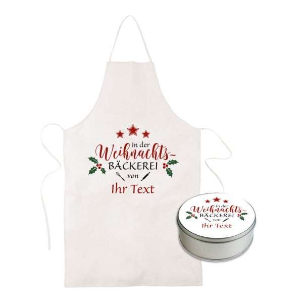 SET "Weihnachtsbäckerei" Schürze + Keksdose individuell 4-farbig bedruckt