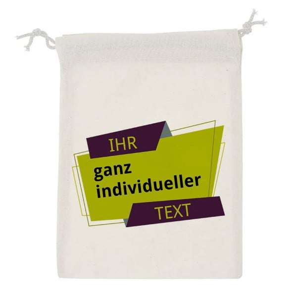 Baumwoll-Zuziehbeutel-Stoffbeutel "Badges" eckig mit Motiv & individuellem Text