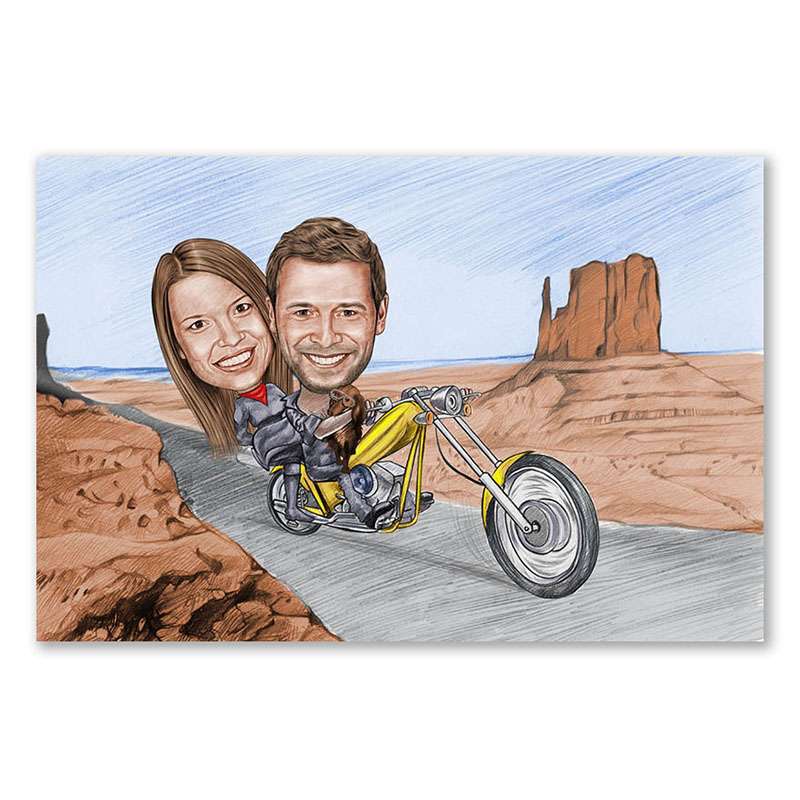 Karikatur vom Foto - Tour im Valley (andere Motorradtypen mgl.) Zeichnung mir rot (ca403pen-color)