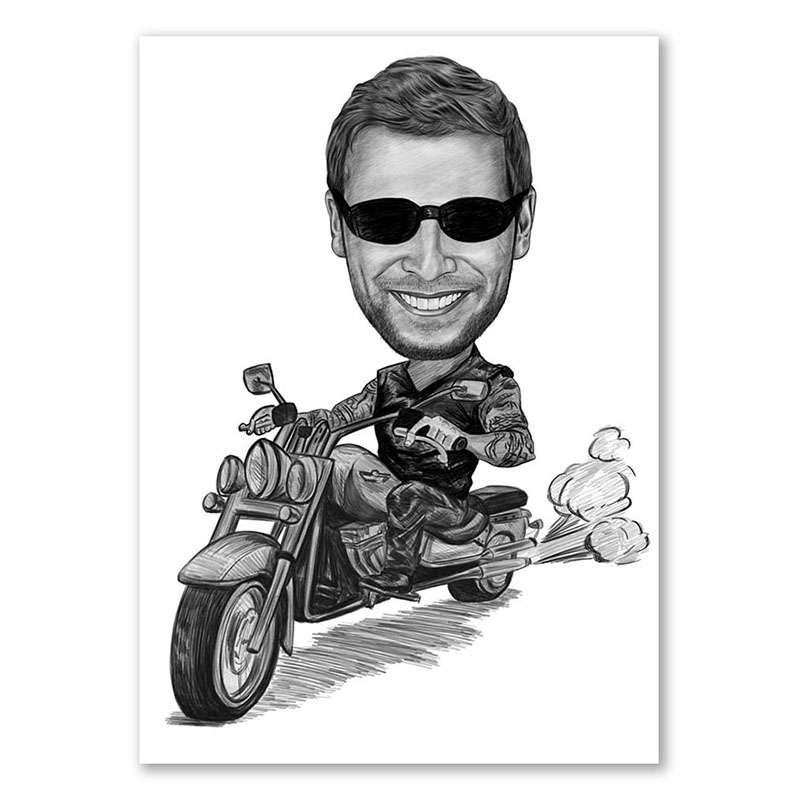 Bild von   karikatur vom foto biker mitjpg | Individuelle 🎁 persönliche 🎁 personalisierte Geschenke bedruckt ▪ bestickt ▪ graviert