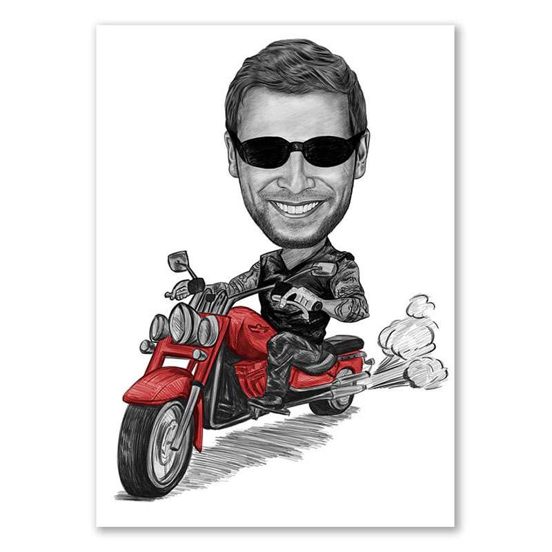 Bild von   karikatur vom foto biker mitjpg | Individuelle 🎁 persönliche 🎁 personalisierte Geschenke bedruckt ▪ bestickt ▪ graviert
