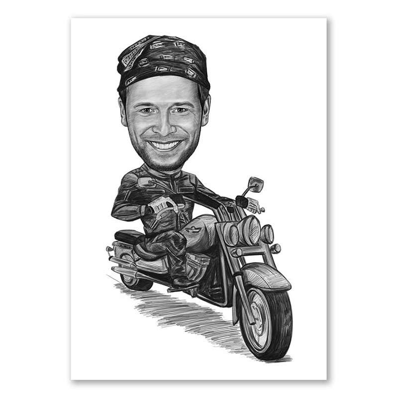 Bild von   karikatur vom foto motoradfajpg | Individuelle 🎁 persönliche 🎁 personalisierte Geschenke bedruckt ▪ bestickt ▪ graviert