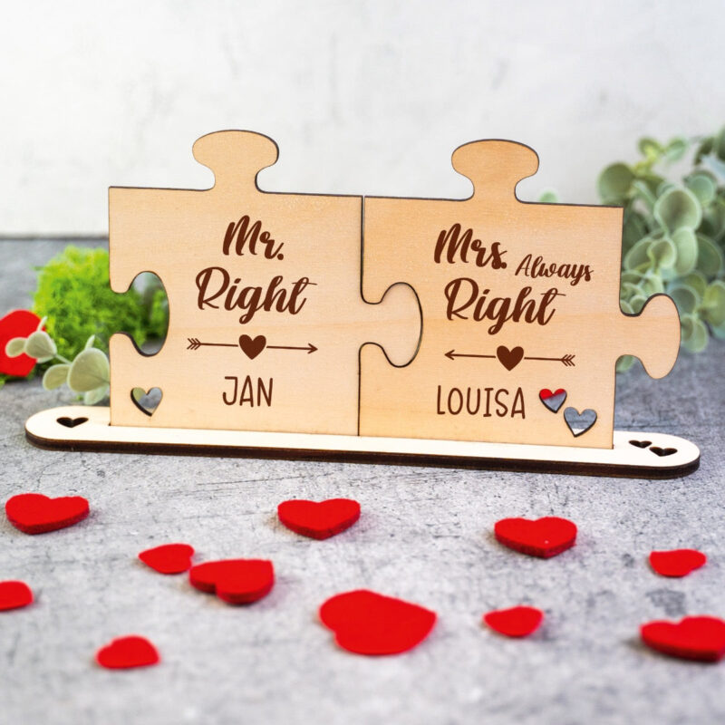 Bild von   holz puzzleteile mr mrsjpg | Individuelle 🎁 persönliche 🎁 personalisierte Geschenke bedruckt ▪ bestickt ▪ graviert