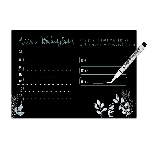 Chalkboard "Wochenplaner" A4 oder A3 mit Namen und inkl. Kreidemarker - blau