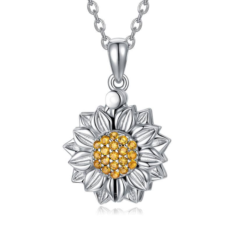 Sterling Silber kreisförmig geformte Sonnenblume personalisierte Foto Medaillon Halskette