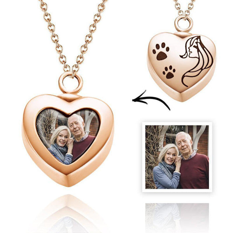Personalisierte Foto-Urnenkette für die Asche aus Sterlingsilber mit rosévergoldeter Pfote