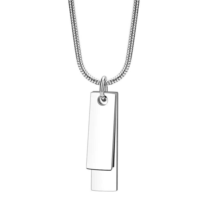 Silver chain necklace with a double rectangular pendant in a sleek, minimalist design