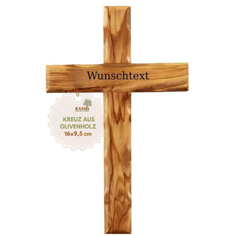Personalisiertes Schlichtes Kreuz aus Olivenholz | Wandkreuz Geschenk Taufe, Kommunion, Firmung