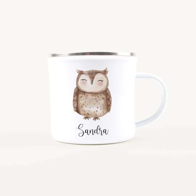 Bild von   emaille tasse eulejpg | Individuelle 🎁 persönliche 🎁 personalisierte Geschenke bedruckt ▪ bestickt ▪ graviert