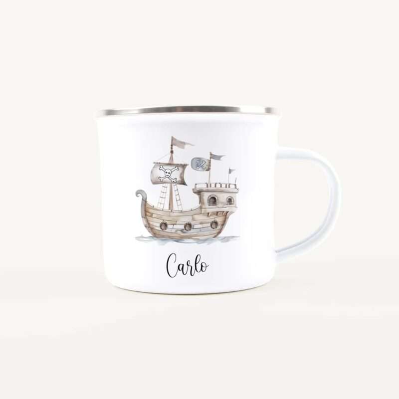 Bild von   emaille tasse piratenschiffjpg | Individuelle 🎁 persönliche 🎁 personalisierte Geschenke bedruckt ▪ bestickt ▪ graviert