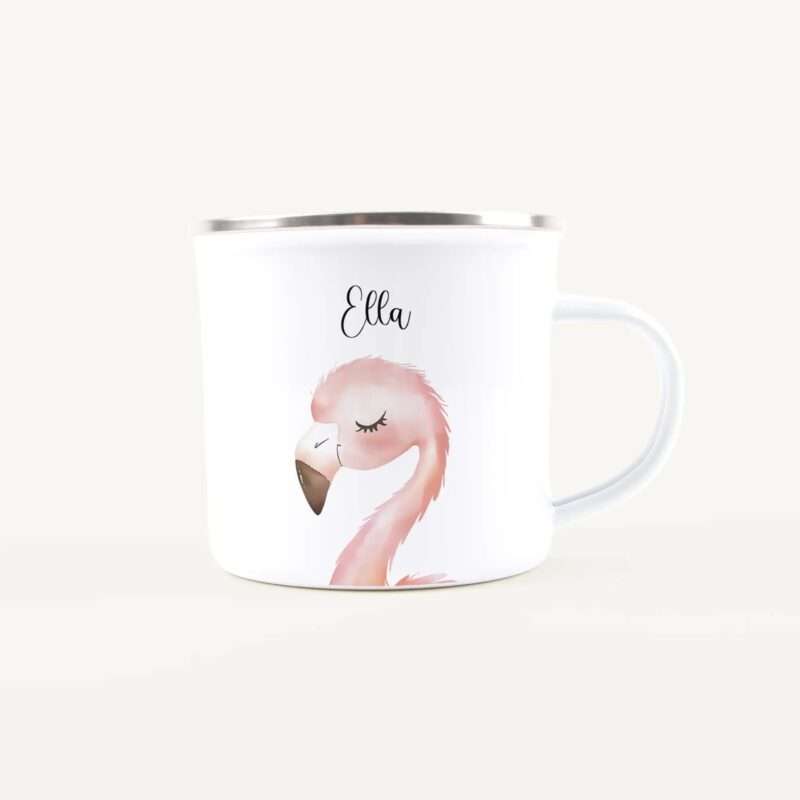 Bild von   emaille tasse flamingo portraijpg | Individuelle 🎁 persönliche 🎁 personalisierte Geschenke bedruckt ▪ bestickt ▪ graviert