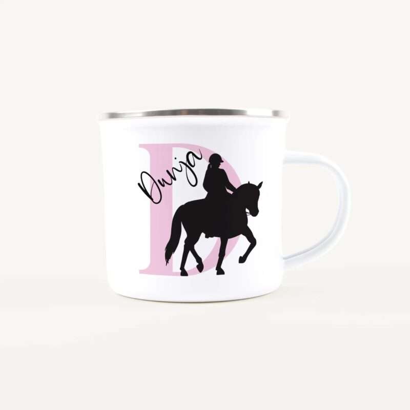 Bild von   emaille tasse mit namen reitenjpg | Individuelle 🎁 persönliche 🎁 personalisierte Geschenke bedruckt ▪ bestickt ▪ graviert
